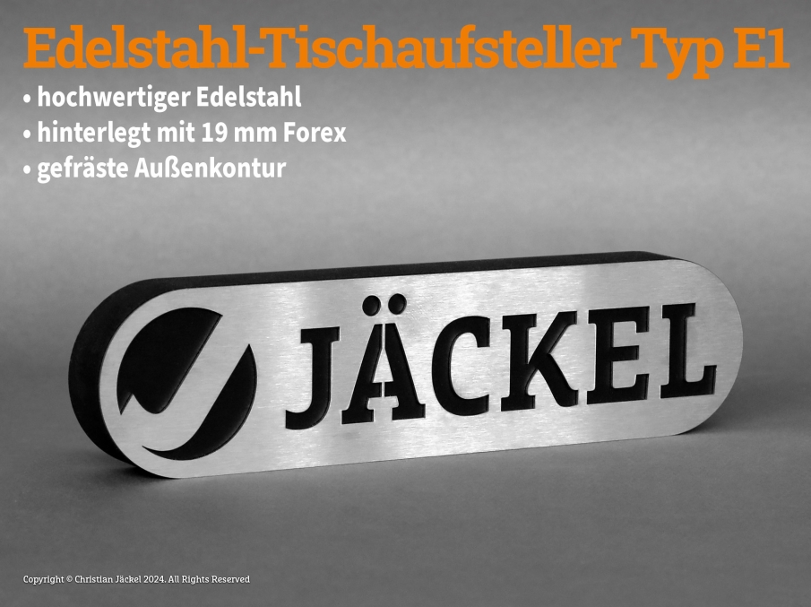 Tischaufsteller aus Edelstahl und Forex Typ E1