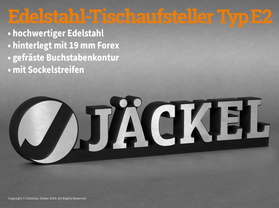 Tischaufsteller aus Edelstahl und Forex Typ E2