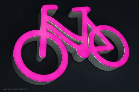 Exclusive Lichtwerbung für ein Fahrradgeschäft.